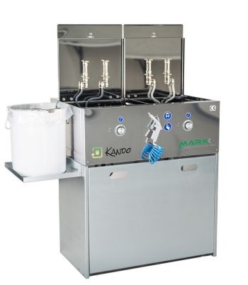Kando Reinigungsgerät für Bechersysteme aus Edelstahl mit Abtropfstation