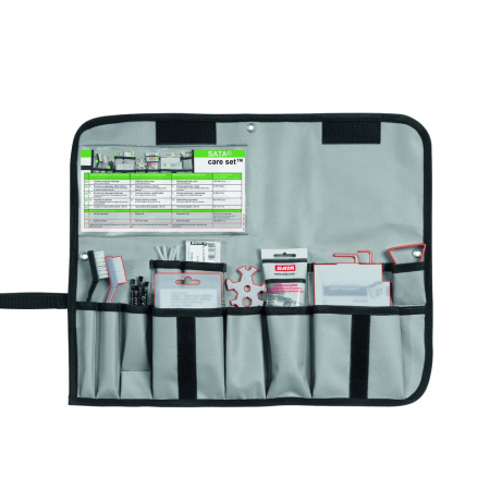 SATA care Set Reinigungsset für Lackierpistolen – Bürsten, Düsenreinigungsnadeln, Hochleistungsfett und Aufbewahrungstasche